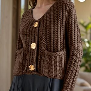 Amazon Viral Sweater Chunky Knit Button Front Sz S